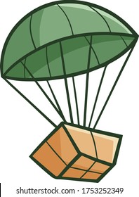 Cute and funny logistic box going down using a green parachute