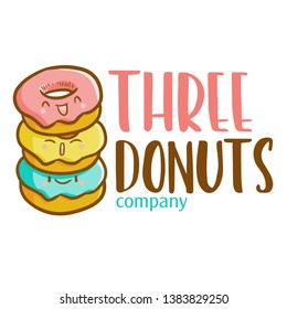 Cute and funny logo for 3 donuts store or company