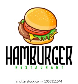 Cute and funny logo for delicious hamburger restaurant, store or company