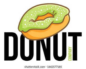 Cute and funny logo for green donut store or company