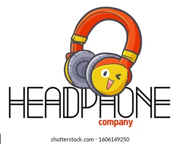 Cute and funny logo for red headphone store or company