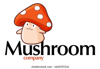 Cute and funny logo for smiling red mushroom store or company