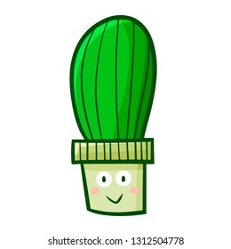 Cute and funny long cactus pot smiling - vector