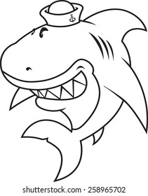 cute funny looking great white shark with sailor hat.coloring book