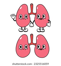 Carácter gracioso de los pulmones. Dibujo a mano del vector tradicional de caricatura vintage, retro, kawaii icono de ilustración del personaje. Aislado sobre fondo blanco. Concepto de personaje de Happy Lungs