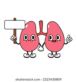 Cute funny Lungs with an inscription character. Vector hand drawn traditional cartoon vintage, retro, kawaii character illustration. Isolated white background. Happy Lungs character