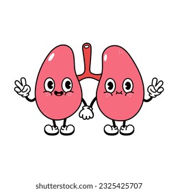 Cute funny Lungs waving hand character. Vector hand drawn traditional cartoon vintage, retro, kawaii character illustration icon. Isolated on white background. Happy Lungs character concept