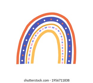 Cute lustige magische Regenbogen einzeln auf weißem Hintergrund. süße kindische Zeichnung abstrakten Skandinaviens. Kinderdoodle, flache Vektorgrafik im skandinavischen Stil