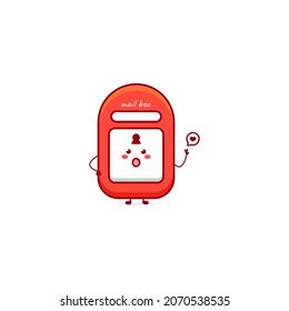 Cute Funny Mail Box Character. Vector Hand Drawn Cartoon Mascot Character Illustration Icon. Isolated On White Background