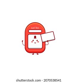 Cute Funny Mail Box Character. Vector Hand Drawn Cartoon Mascot Character Illustration Icon. Isolated On White Background