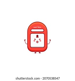 Cute Funny Mail Box Character. Vector Hand Drawn Cartoon Mascot Character Illustration Icon. Isolated On White Background