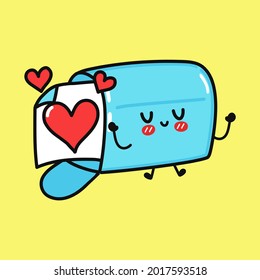 Cute funny mailbox character. Vector hand drawn cartoon kawaii character illustration icon. Isolated on yellow background. Mailbox character concept