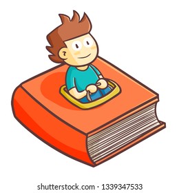 Cute and funny man driving a book car