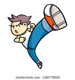 Cute and funny man kicking - vector.