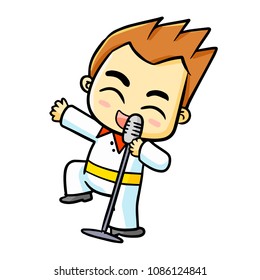 Cute and funny man singing happily - vector.