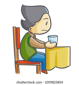 Cute and funny man waiting for someone with a glass of drink - vector.
