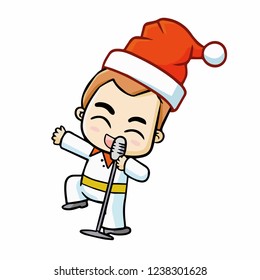 Cute and funny man wearing Santa's hat for christmas singing happily - vector.