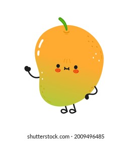 Cute funny mango character. Vector hand drawn cartoon kawaii character illustration icon. Isolated on white background. Mango character concept
