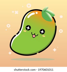 Cute Funny Mango Vector Cartoon illustration Design with Iconic Face Suitable for Fashion , Sticker ,  Brand , Kid Doodle, natural juicy food