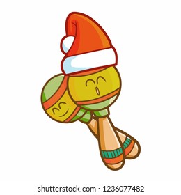 Cute and funny maraca wearing Santa's hat for christmas and smiling happily - vector.