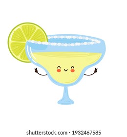 Cute funny Margarita cocktail character. Vector hand drawn cartoon kawaii character illustration icon. Isolated on white background. Margarita cocktail character concept