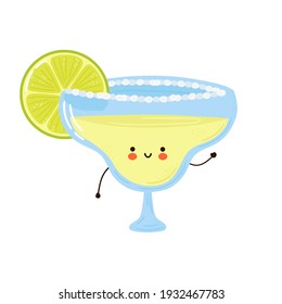 Cute funny Margarita cocktail character. Vector hand drawn cartoon kawaii character illustration icon. Isolated on white background. Margarita cocktail character concept