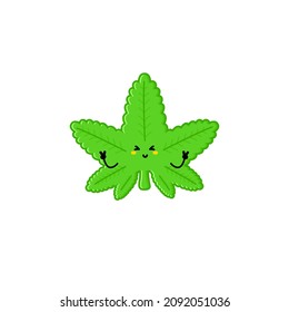 Cute funny marijuana leaf character. Vector hand drawn cartoon mascot character illustration icon. Isolated on white background