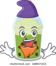 Cute and funny matcha bubble tea cartoon character dressed as an Elf