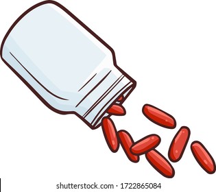 Cute and funny medicine bottle with pills coming out from it
