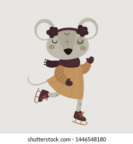 Cute funny mice mouse. Chinese New Year symbol 2020. Vector holiday. Isolated cartoon animal character illustration. For print, poster, calendar, decoration, textile, card