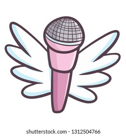 Cute and funny microphone flying with wing - vector