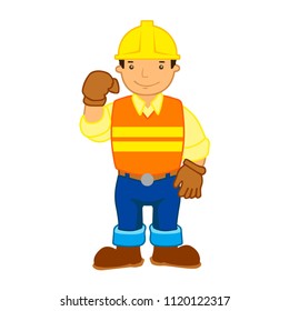 Cute and funny mining worker in simple cartoon style - vector