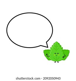 Cute funny mint leaf character. Vector hand drawn cartoon mascot character illustration icon. Isolated on white background