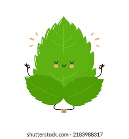 Cute funny mint leaf character. Vector hand drawn cartoon kawaii character illustration icon. Isolated on white background. Mint leaf character concept