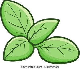 Cute and funny mint leaves in cartoon style