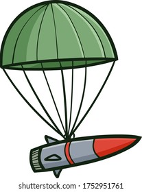 Cute and funny missile going down using a green parachute