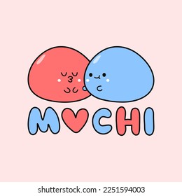 Cute funny mochi. Vector line doodle cartoon kawaii character illustration icon. Mochi emoji character print for t shirt,poster,logo concept