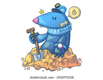 Cute funny mole miner. Creative cartoon illustration. Picture for print, advertising, applications and T-shirt print.