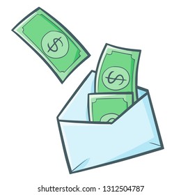 Cute and funny money getting out from an envelope - vector