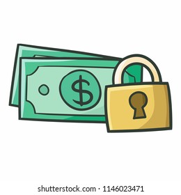 Cute and funny money and padlock - vector