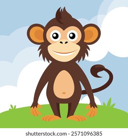 Cute and funny Monkey. Baby monkey standing. Vector illustration monkey mammal character design with flat color. Monkey can be used for design of t-shirts, posters and characters.