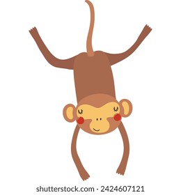 Cute funny monkey cartoon character illustration. Hand drawn Scandinavian style flat design, isolated vector. Tropical animal, jungle wildlife, safari, nature, kids print element