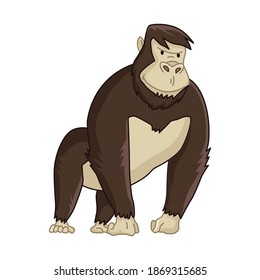 Cute funny monkey colorful cartoon illustration. Vector little chimpanzee. Wildlife character. Great ape stands