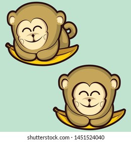 Cute Funny Monkey Holding Banana vector Illustration Logo