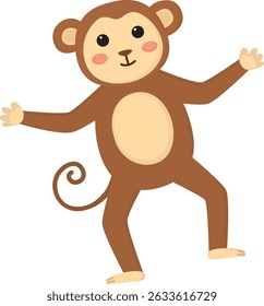Macaco engraçado bonito isolado no fundo branco. Ilustração de um animal de selva brincalhão