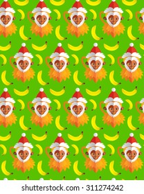 Cute funny monkey pattern on a green background