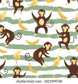 cute funny monkeys, animal vector seamless pattern. Concept for wallpaper, wrapping paper, cards 