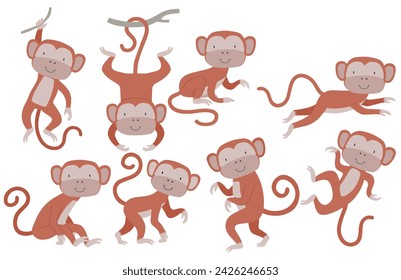 Cute funny monkeys colorful collection. 