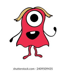 Cute and Funny Monster Cartoon Illustration Isolated In White Background. Abstract Monster Illustration