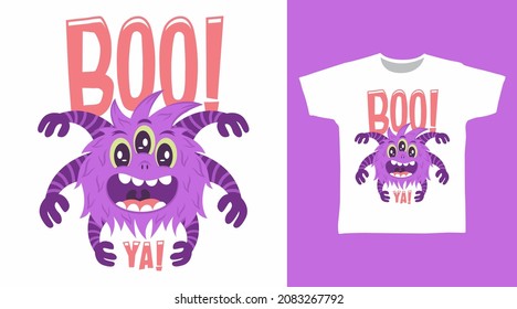 Cute funny monster cartoon tee design